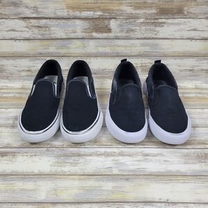 2 Pairs Boys Slip-On Memory Foam Canvas Sneakers Black/Camo Size 2 Thereabouts